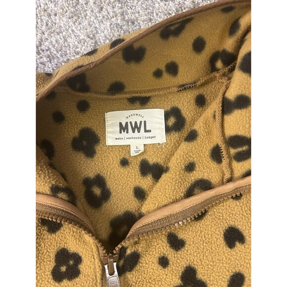Madewell Quarter Zip Fleece Jacket Cropped Medium Large Cheetah Print - Picture 4 of 4
